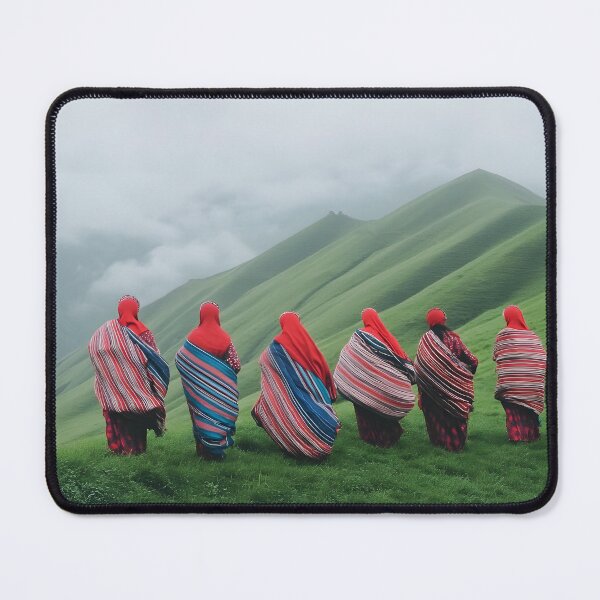 Item preview, Women in vibrant attire on lush green rolling hills. designed and sold by Artessie.