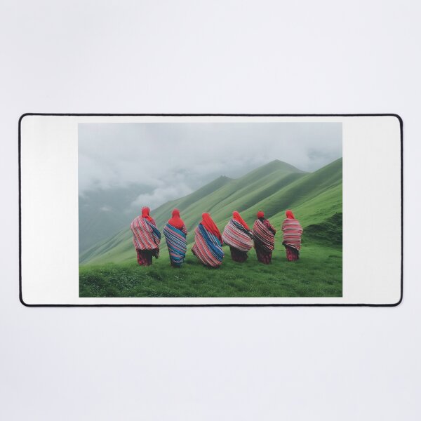 Item preview, Women in vibrant attire on lush green rolling hills. designed and sold by Artessie.