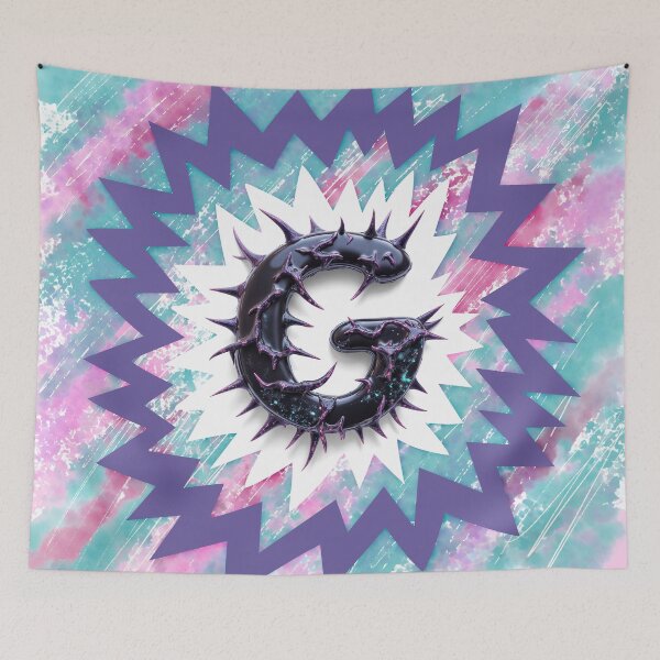 Item preview, G – Otherworldly Spiky Letter in Dark Chrome with Teal and Pink Sparks designed and sold by testvvave.