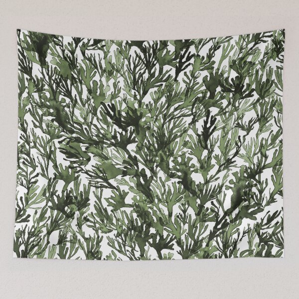 Item preview, A dense forest of green seaweed painted by hand. designed and sold by AlineDoornhof.