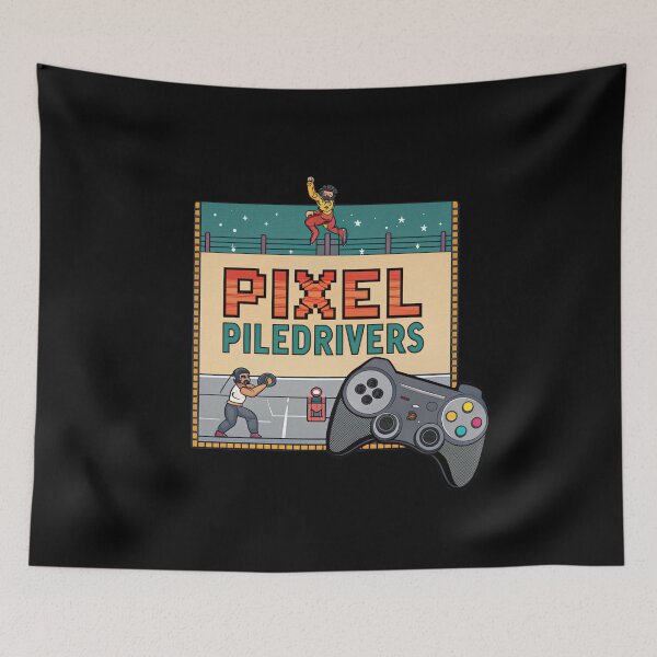 Item preview, Pixel Piledrivers Vintage Wrestling Game Tee designed and sold by Lucky Dog Merch.