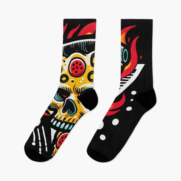 Item preview, Flaming Pizza Skull Artwork | Hot Slice Skull Tattoo Street Art Design designed and sold by DrawHandArt.