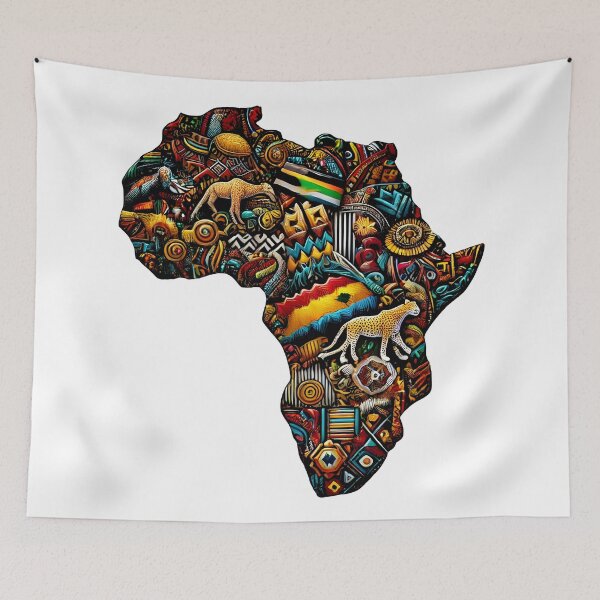 Item preview, Colorful African Map Art | Tribal Animal Culture Pattern Illustration designed and sold by DrawHandArt.