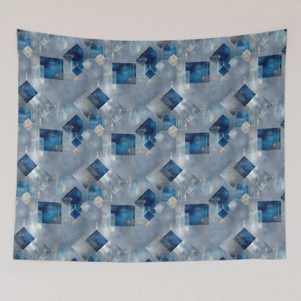 Item preview, Glacial Geometry – Elegant Blue & Gold Abstract Design designed and sold by Moisky Patterns.