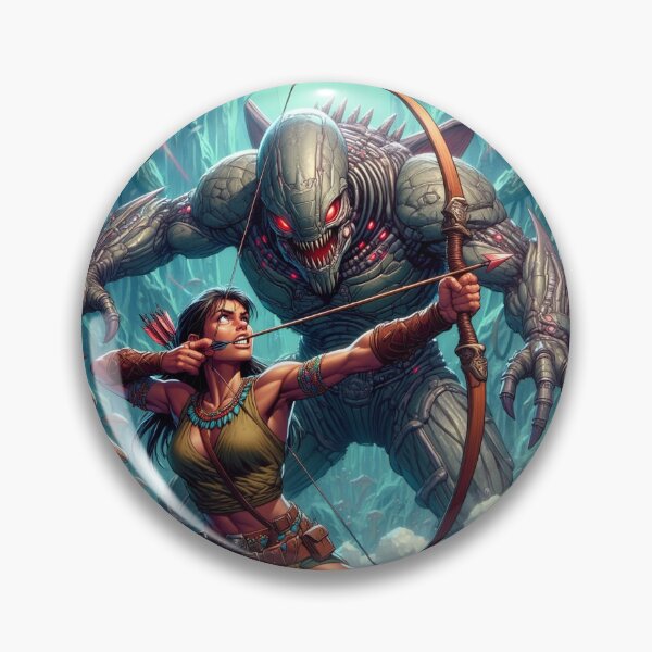Item preview, Intergalactic alien Overlord Hunter Native American woman fantasy art graphic comic book illustration art designed and sold by Vintage Designs +.
