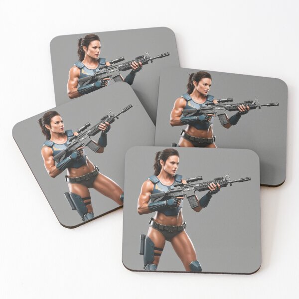 Item preview,  A scifi warrior woman in full metal armor carrying a fantasy assault rifle designed and sold by Vintage Designs +.