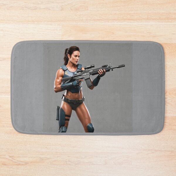 Item preview,  A scifi warrior woman in full metal armor carrying a fantasy assault rifle designed and sold by Vintage Designs +.