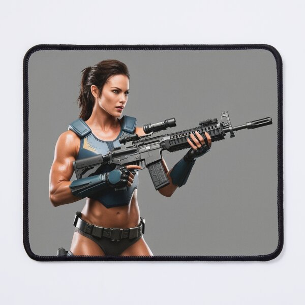 Item preview, A scifi warrior woman in full metal armor carrying a fantasy assault rifle designed and sold by Vintage Designs +.