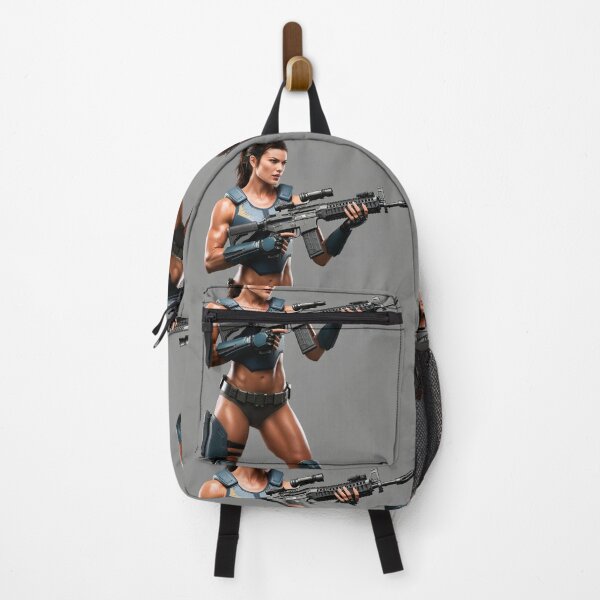 Item preview,  A scifi warrior woman in full metal armor carrying a fantasy assault rifle designed and sold by Vintage Designs +.