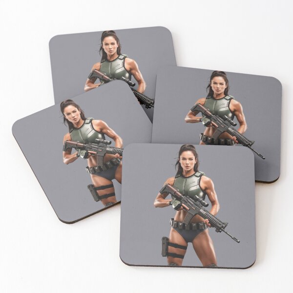 Item preview,  A scifi warrior woman in full metal armor carrying a fantasy assault rifle designed and sold by Vintage Designs +.