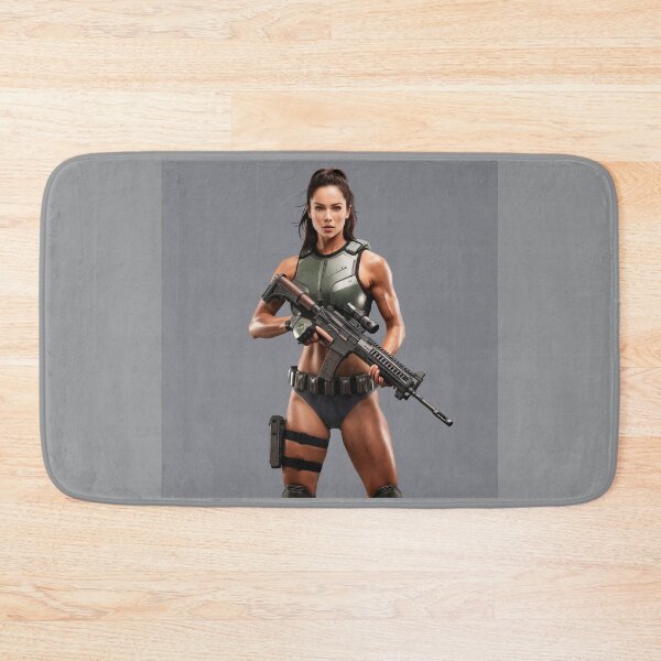 Item preview,  A scifi warrior woman in full metal armor carrying a fantasy assault rifle designed and sold by Vintage Designs +.