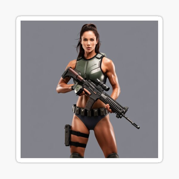 Item preview,  A scifi warrior woman in full metal armor carrying a fantasy assault rifle designed and sold by Vintage Designs +.