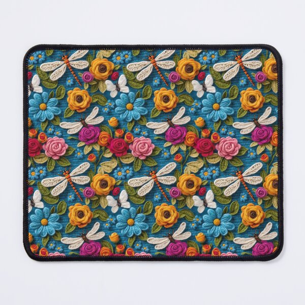 Item preview, Crochet Dragonflies Roses And Forget-Me-Nots On A Blue Background designed and sold by CarrollGene.