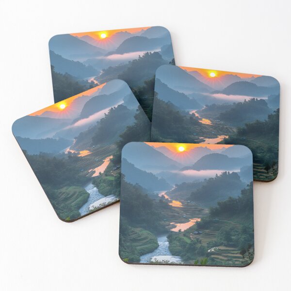 Item preview, Serene sunrise over lush valleys with winding river. designed and sold by Artessie.
