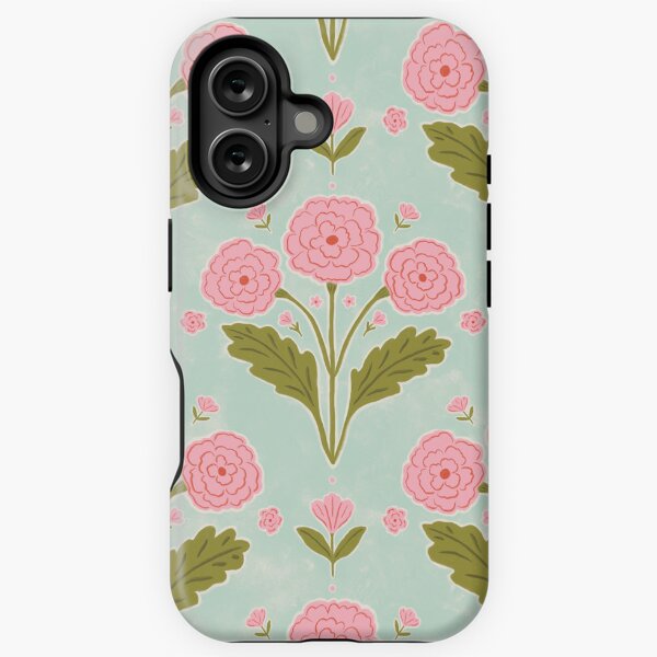 Item preview, Boho symmetric floral block print - Pink and aqua  designed and sold by Nat Orona.