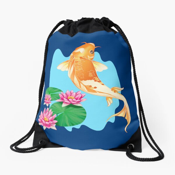 Item preview, Yellow Koi with Pink Lily on Blue Pond  designed and sold by SurfingLocales.