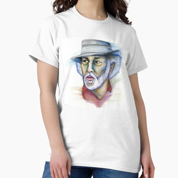 Colorful Portrait of Bearded Man in Hat – Pastel Watercolor Style Classic T-Shirt