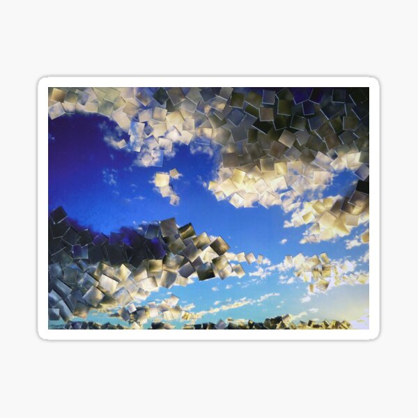 Surreal Sky Collage with Mosaic Clouds – Abstract Blue Sunset Art Sticker
