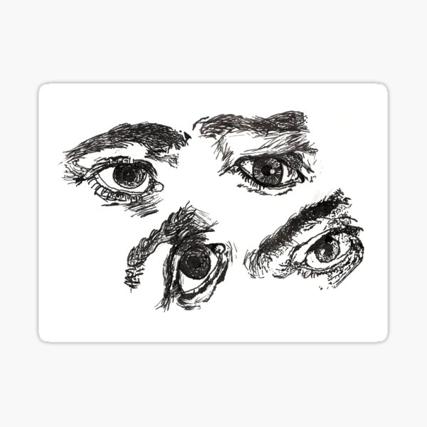 Emotive Ink Drawing of Eyes – Expressive Black and White Sketch Art Sticker