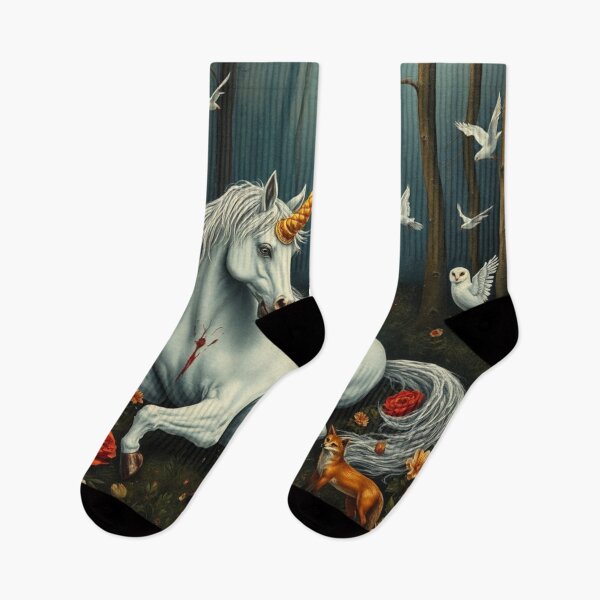 Item preview,  DEATH OF A UNICORN.  Wounded Unicorn in Enchanted Forest – Dark Fantasy Aesthetic Art" designed and sold by Obinne.
