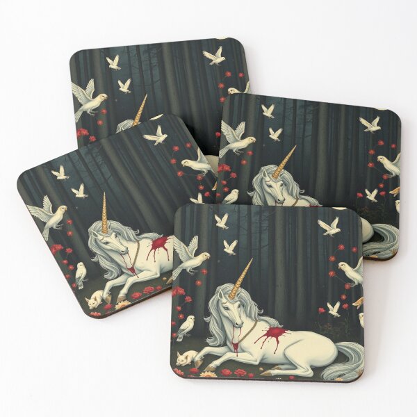 Item preview,  DEATH OF A UNICORN. Sad Unicorn Bleeding in Magic Forest – Mythical Creature Art"  designed and sold by Obinne.