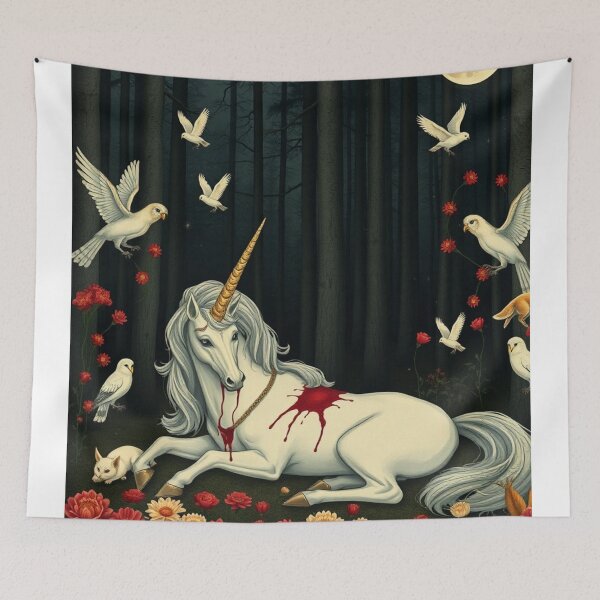 Item preview,  DEATH OF A UNICORN. Sad Unicorn Bleeding in Magic Forest – Mythical Creature Art"  designed and sold by Obinne.