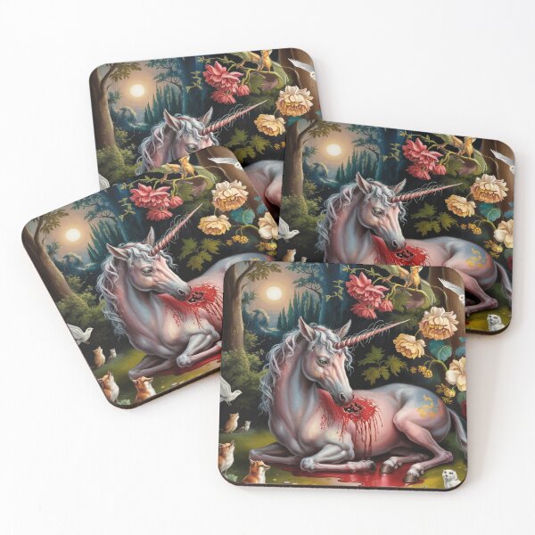 Item preview,  Gothic Unicorn Art – Wounded Mythical Animal in Fairytale Forest" designed and sold by Obinne.