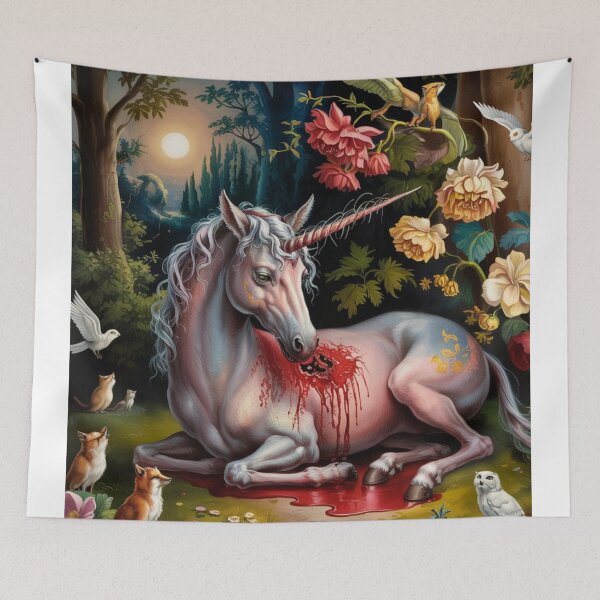 Item preview,  Gothic Unicorn Art – Wounded Mythical Animal in Fairytale Forest" designed and sold by Obinne.