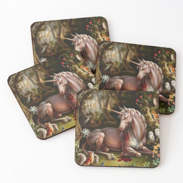 Item preview, White Fantasy Unicorn – Bleeding Magical Creature in Woods designed and sold by Obinne.