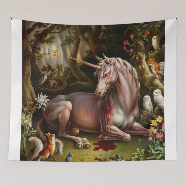 Item preview, White Fantasy Unicorn – Bleeding Magical Creature in Woods designed and sold by Obinne.