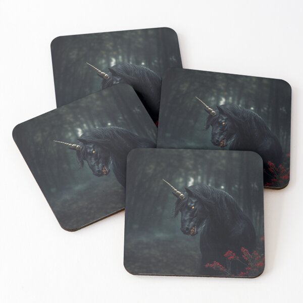 Item preview, an evil fantastical evil black unicorn, silky fur, golden furr, bloody fangs for teeth, dark designed and sold by Kryptonite-Arts.