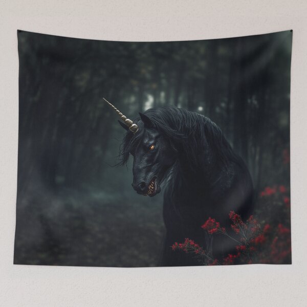 Item preview, an evil fantastical evil black unicorn, silky fur, golden furr, bloody fangs for teeth, dark designed and sold by Kryptonite-Arts.