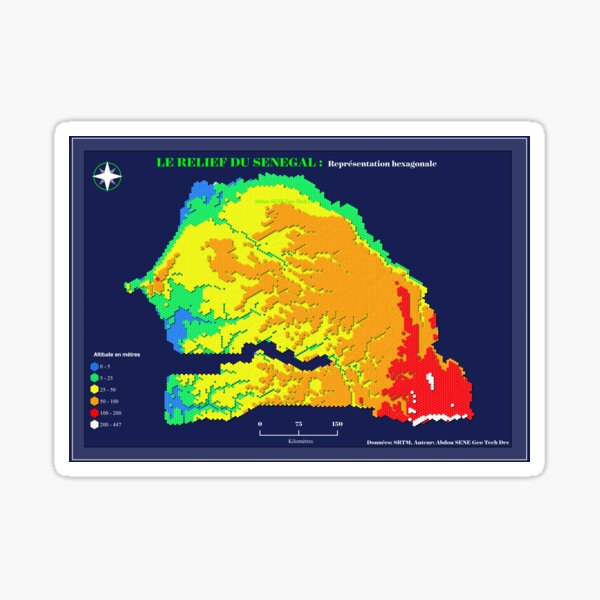 Modern Topographic map of Senegal Sticker