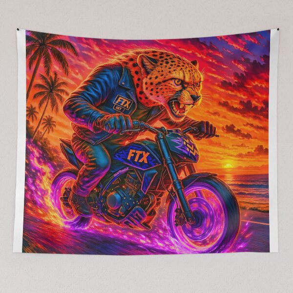 Item preview, FTX MC Cheetah Biker – Speed Beast on a Flaming Supermoto designed and sold by Fresh-Threads-X.