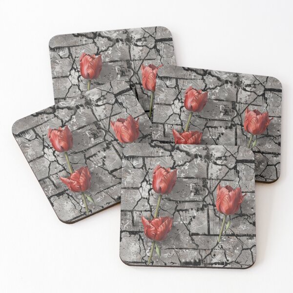 Item preview, Red Tulips Against Cracked Brick Textures Wall Background with Creative Contrast designed and sold by CoolPixels.
