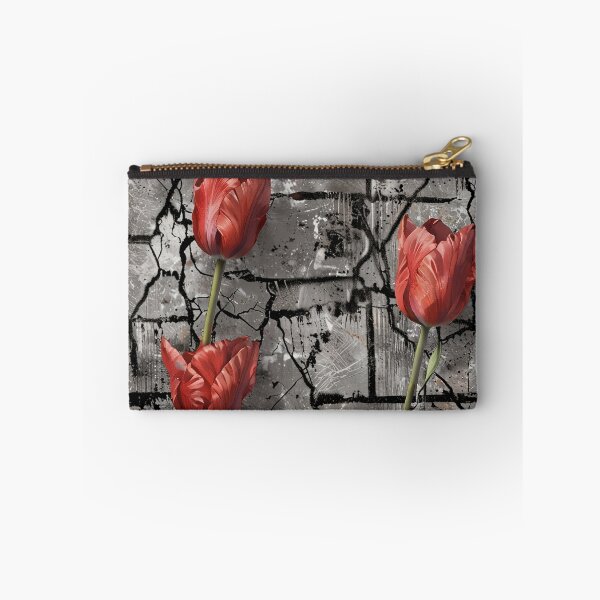 Item preview, Red Tulips Against Cracked Brick Textures Wall Background with Creative Contrast designed and sold by CoolPixels.