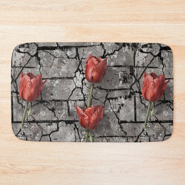 Item preview, Red Tulips Against Cracked Brick Textures Wall Background with Creative Contrast designed and sold by CoolPixels.