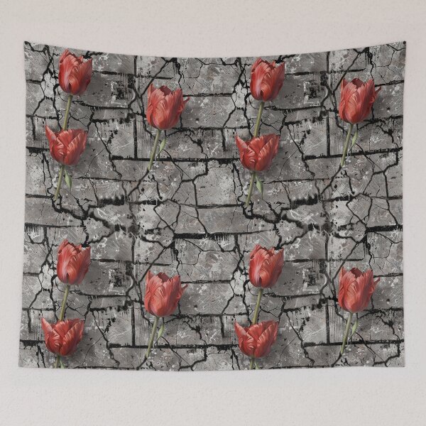 Item preview, Red Tulips Against Cracked Brick Textures Wall Background with Creative Contrast designed and sold by CoolPixels.