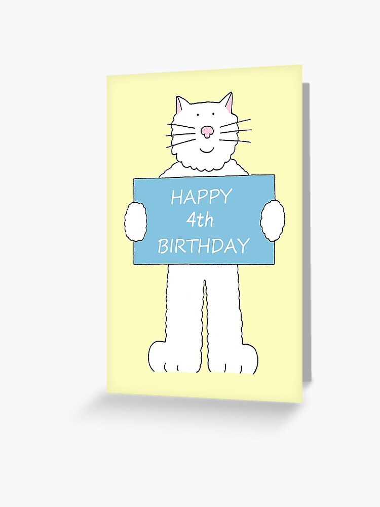 Carte De Vœux Joyeux 4eme Anniversaire Chat De Dessin Anime Mignon Par Katetaylor Redbubble