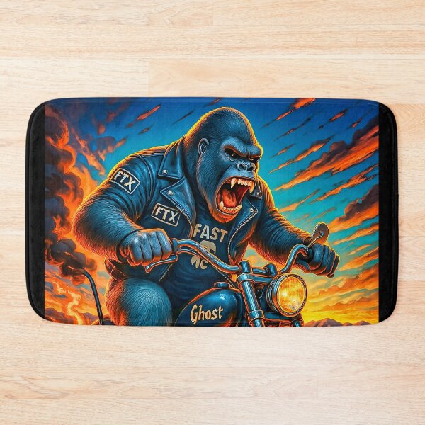 Item preview, FTX MC Gorilla Biker – Road Beast on a Flaming Desert Chopper designed and sold by Fresh-Threads-X.