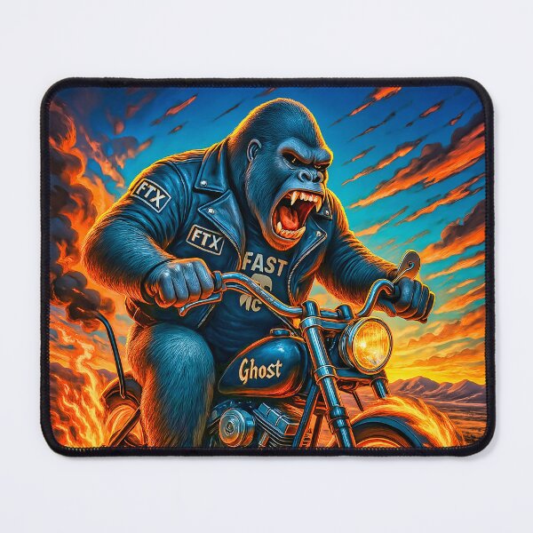 Item preview, FTX MC Gorilla Biker – Road Beast on a Flaming Desert Chopper designed and sold by Fresh-Threads-X.