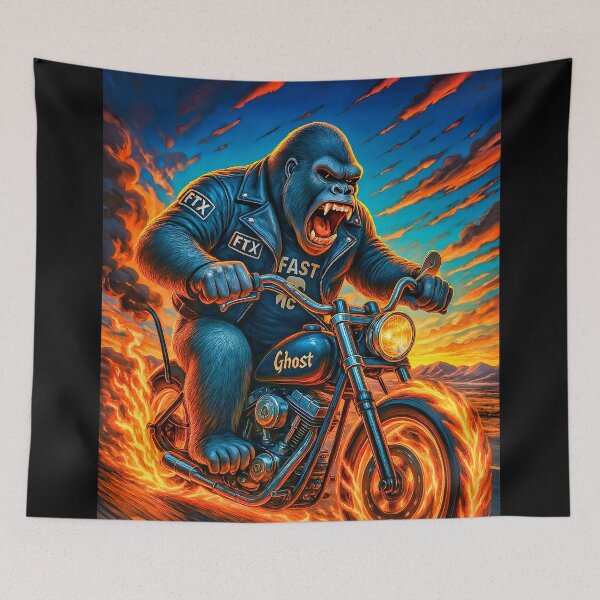 Item preview, FTX MC Gorilla Biker – Road Beast on a Flaming Desert Chopper designed and sold by Fresh-Threads-X.