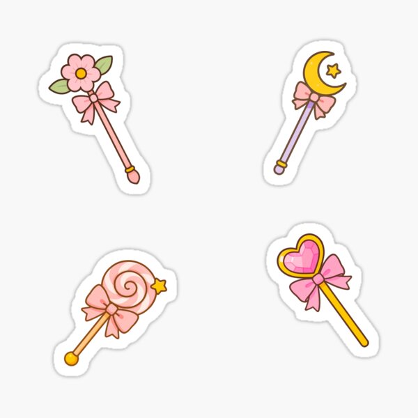 Vista previa del artículo con la obra «Set de pegatinas de varitas mágicas kawaii: 4 diseños», diseñado y vendido por Jelly Pop.