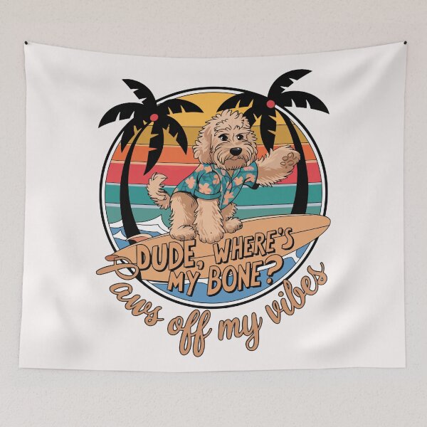 Item preview, Surf Goldendoodle Vibes – Dude, Where’s My Bone? designed and sold by WildlifeInc.