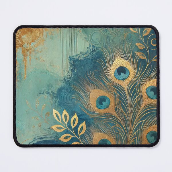 Item preview, Abstract Peacock and Golden Leaf Motif Artwork Style 10 designed and sold by Dream Bloom Gallery.