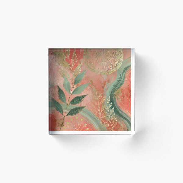 Item preview, Obra de arte abstracta con hojas doradas, estilo 7 designed and sold by Dream Bloom Gallery.