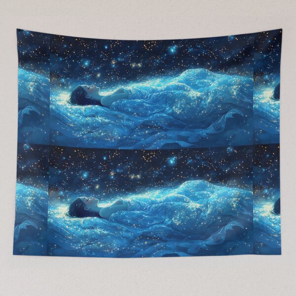 Item preview, A peaceful lady figure lying under a glowing canopy of stars designed and sold by wonderisland.