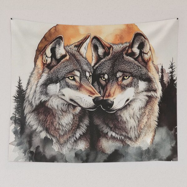 Item preview, Watercolor wolves wildlife print designed and sold by dcrc.