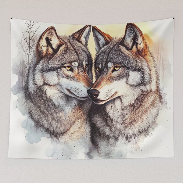 Aperçu de l'œuvre Impression d'animaux sauvages avec des loups à l'aquarelle créée et vendue par dcrc.