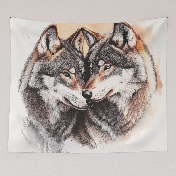 Item preview, Watercolor wolves wildlife print designed and sold by dcrc.
